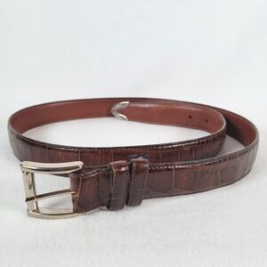 Crook Horn Mens Bella Croc Leather Belt Brass Buckle Handmade Size 42 Brown